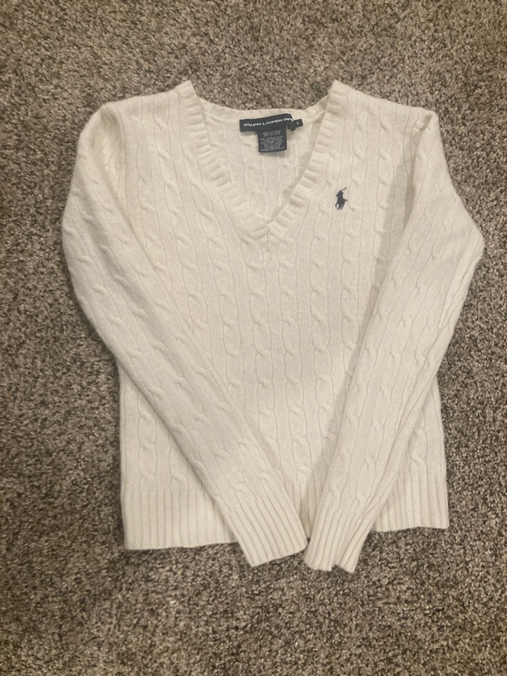 Ralph Lauren Ivory Cable‑Knit V‑Neck Sweater (kids size medium)